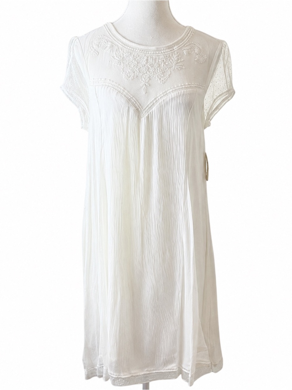 Trixxi Lace‎ Yoke Dress Womens Large Off White Embroidered Boho Keyhole Back